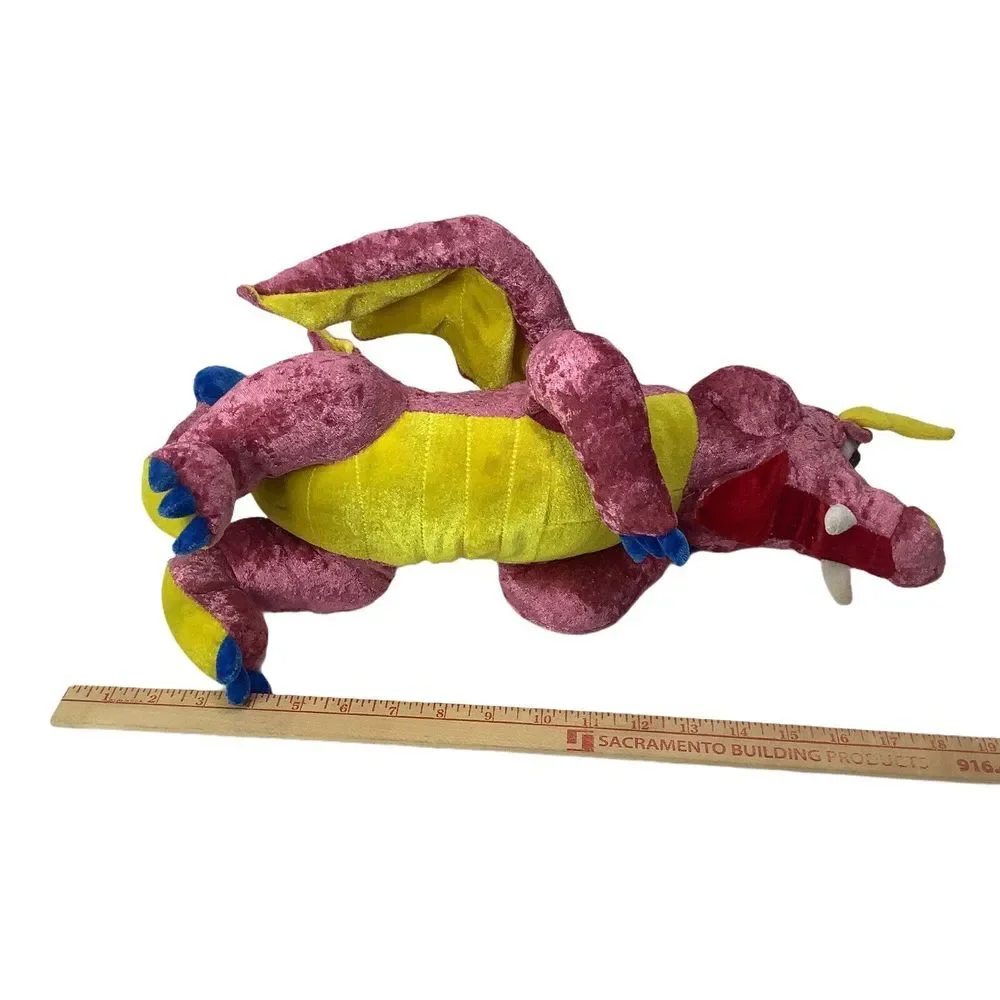 Dragon Plush Pink Yellow toy Wings Fangs 17